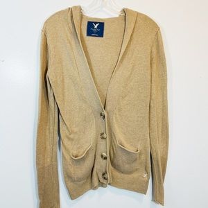 American Eagle Hooded Cardigan with Ribbed Pockets
